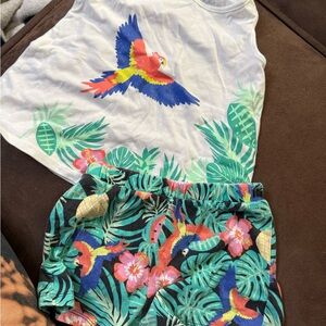 The Children's Place Tropical Parrot Matching Set - White and Green
